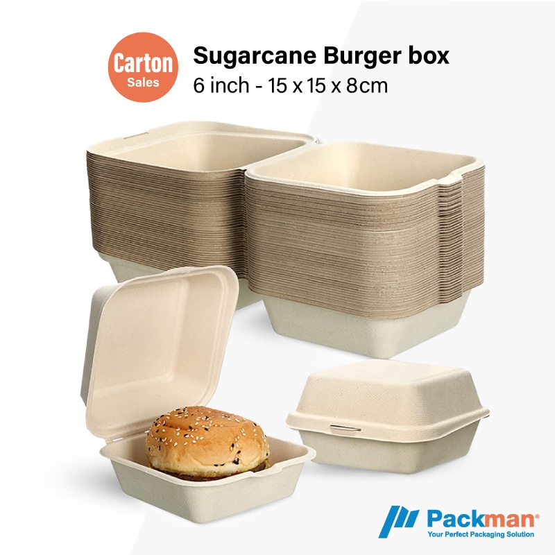 500Pcs Carton Sale 6-Inch Clamshell Burger Box │ Bagasse Sugarcane Pulp ...
