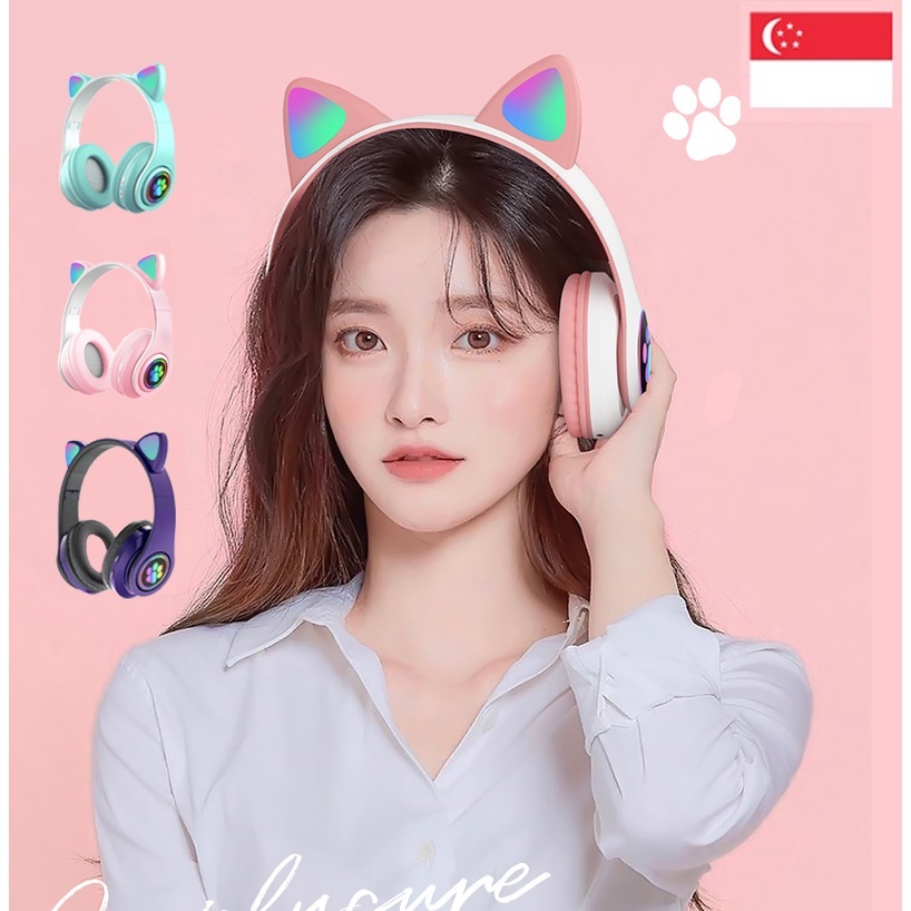 【SG Stock】Cat Ear headphones Wireless Headset Bluetooth Headphones