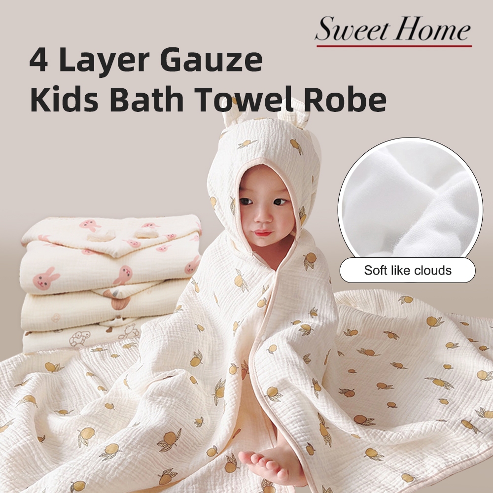 100 Cotton 4 Layer Gauze Kids Bath Towel Robe Baby Skin friendly