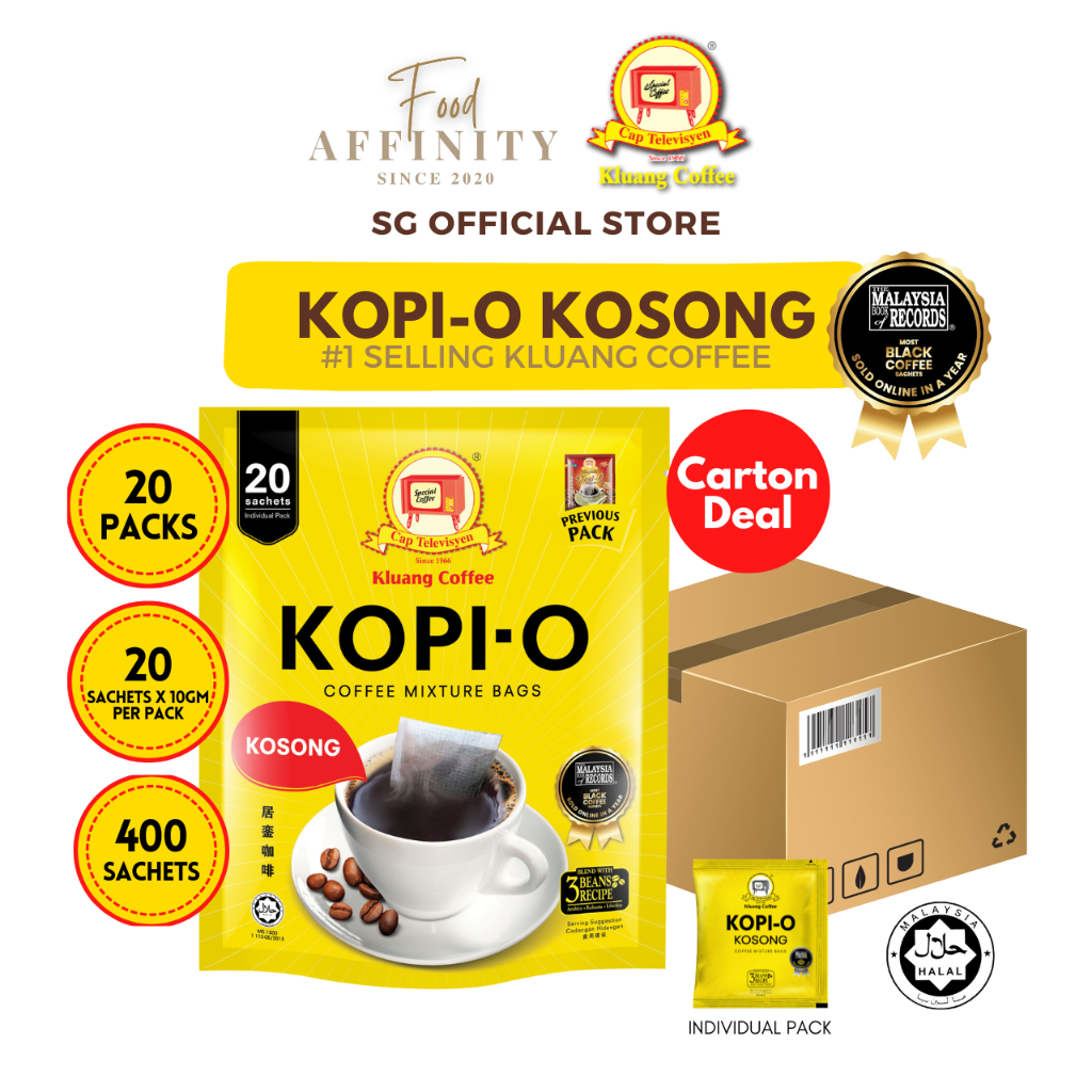 Kluang Coffee Cap Tv Kopi-o Kosong 10gm X 20pkts X 400sachets [carton 