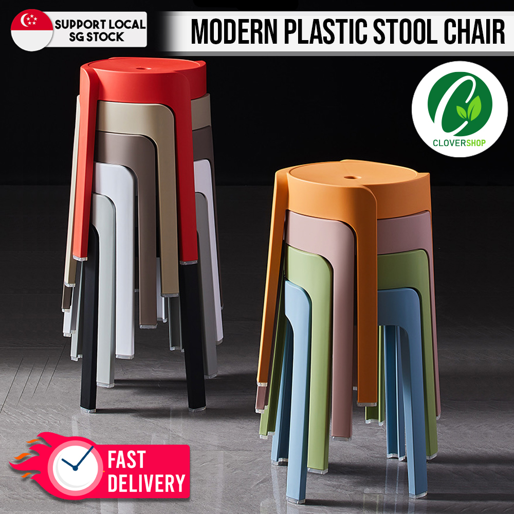 SG Seller Upgraded Stackable Designer Modern Plastic Stool Chair Multi Colour Options Shopee Singapore