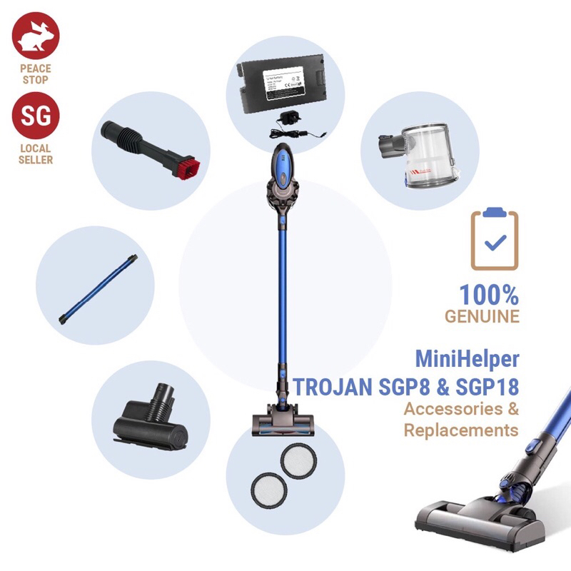 100 Genuine Accessories Spare Replacement Parts for Minihelper Trojan SGP8 SGP18 Pro Plus Cordless Vacuum Cleaner