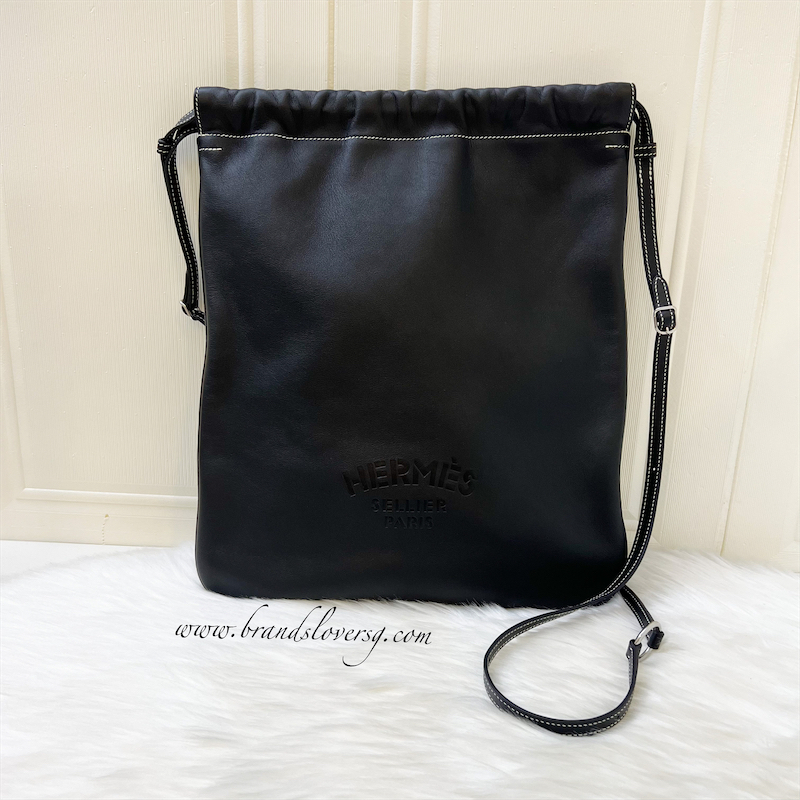 Pre loved Hermes Bridado Backpack in Black Noir Veau Cheri Leather and SHW Shopee Singapore