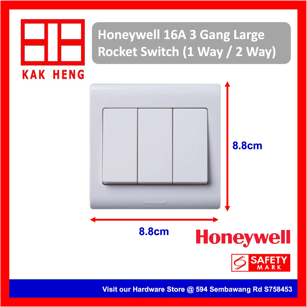 Honeywell 3 Gang 16A Wide Rocker Switch 1 Way / 2 Way | Shopee Singapore