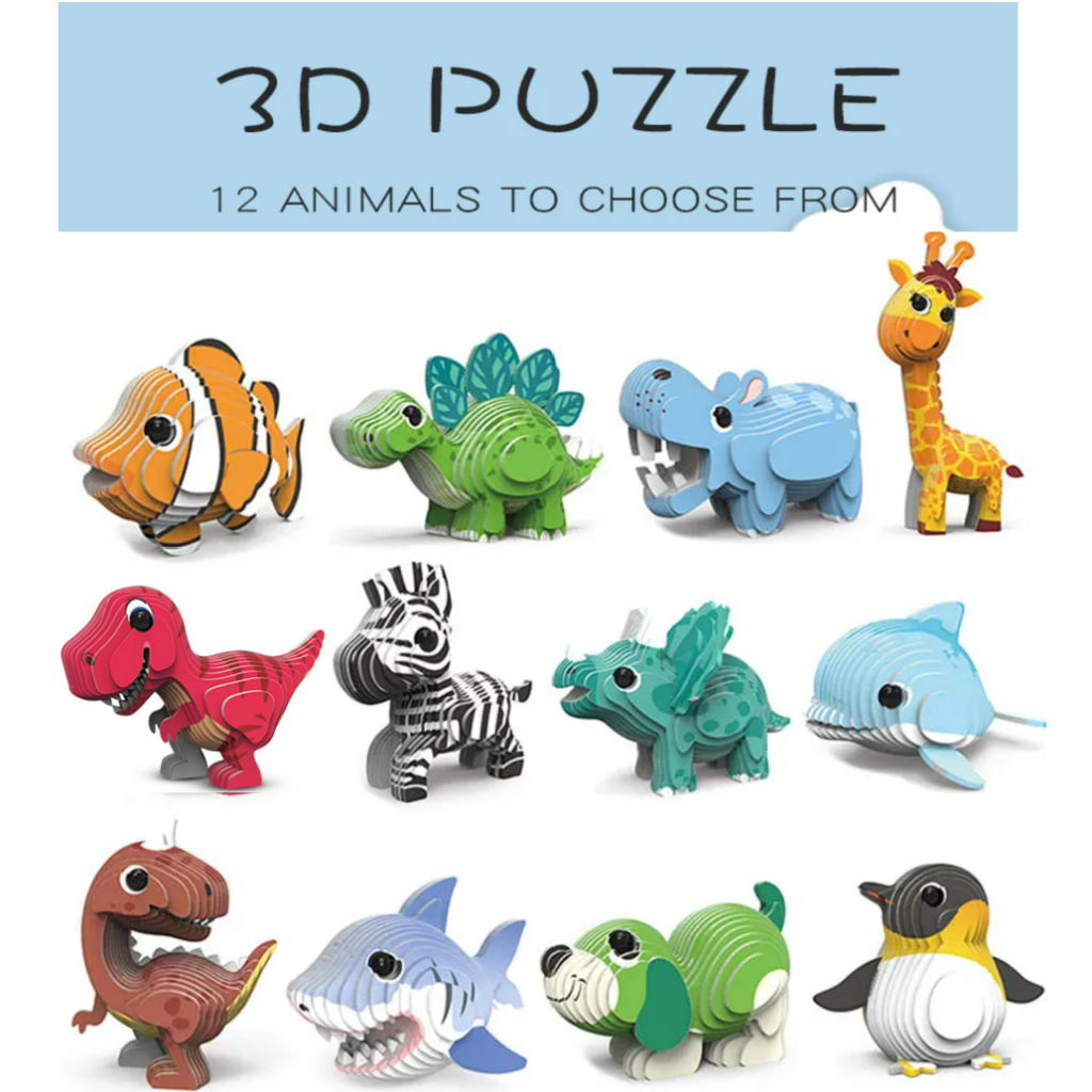 3D Puzzle Cardboard Dinosaur Animals DIY Children's Educational Toy ...