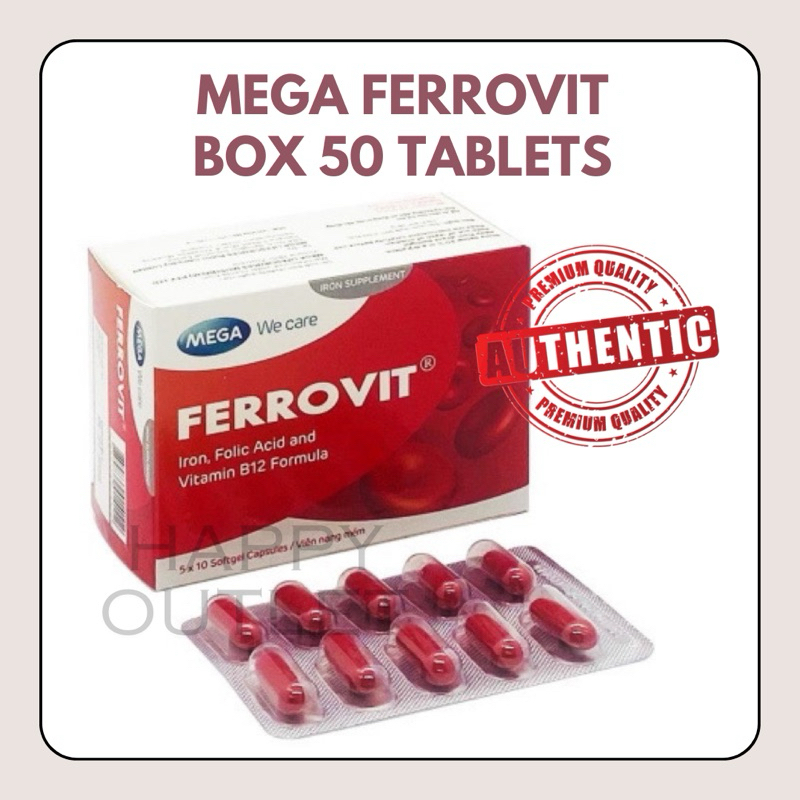 Mega Ferrovit (Box Of 50 Tablets) - Iron Supplement, Folic Acid And ...