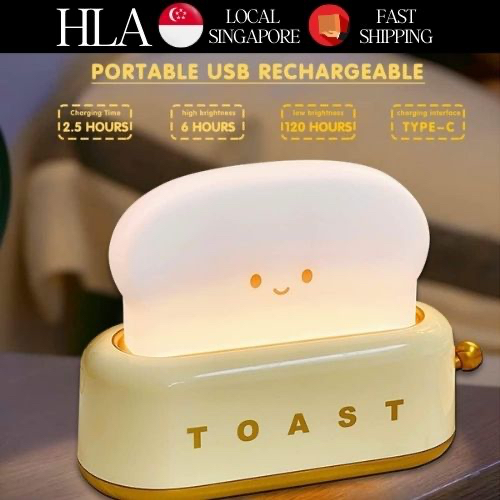 Toaster Night Light for Kids Cute Toast Lamp Nightlight Dimmable USB Rechargeable Portable