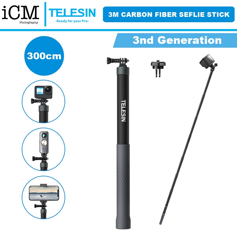 TELESIN G3 300cm 3m Invisible Selfie Stick Pole Carbon Fiber