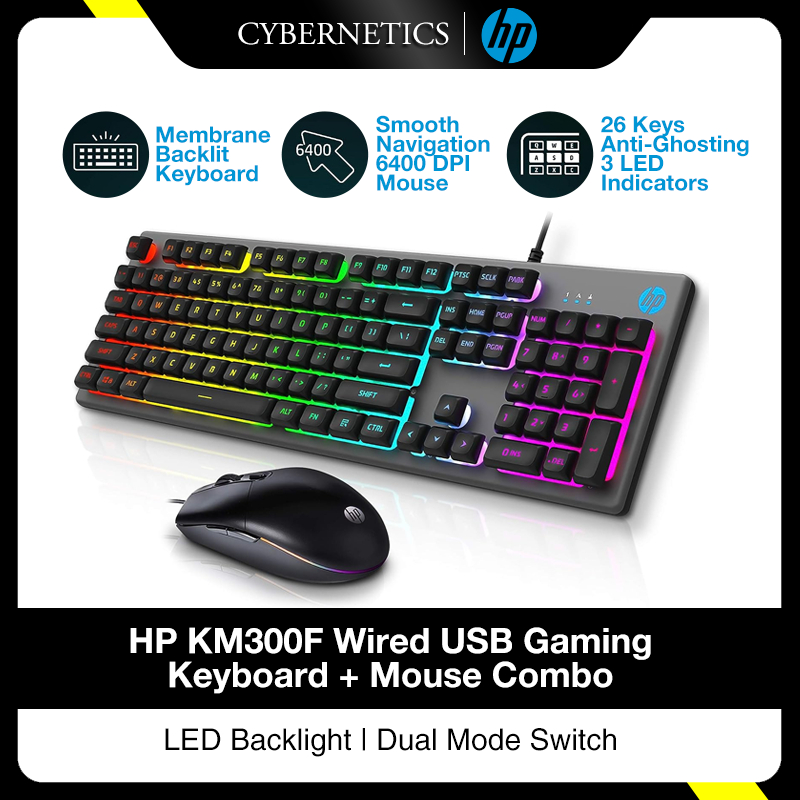 HP KM300F WIRED USB GAMING KEYBOARD AND MOUSE COMBO WITH LED BACKLIGHT