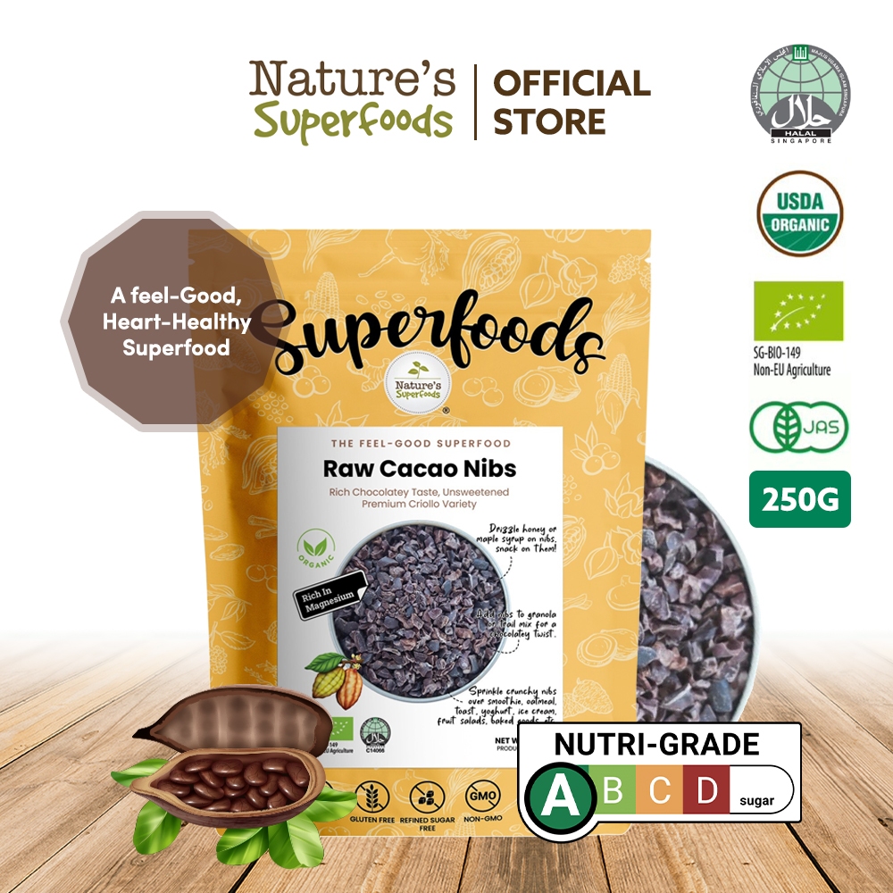 Nature's Superfoods Organic Raw Cacao Nibs 250g l Good for the Heart l