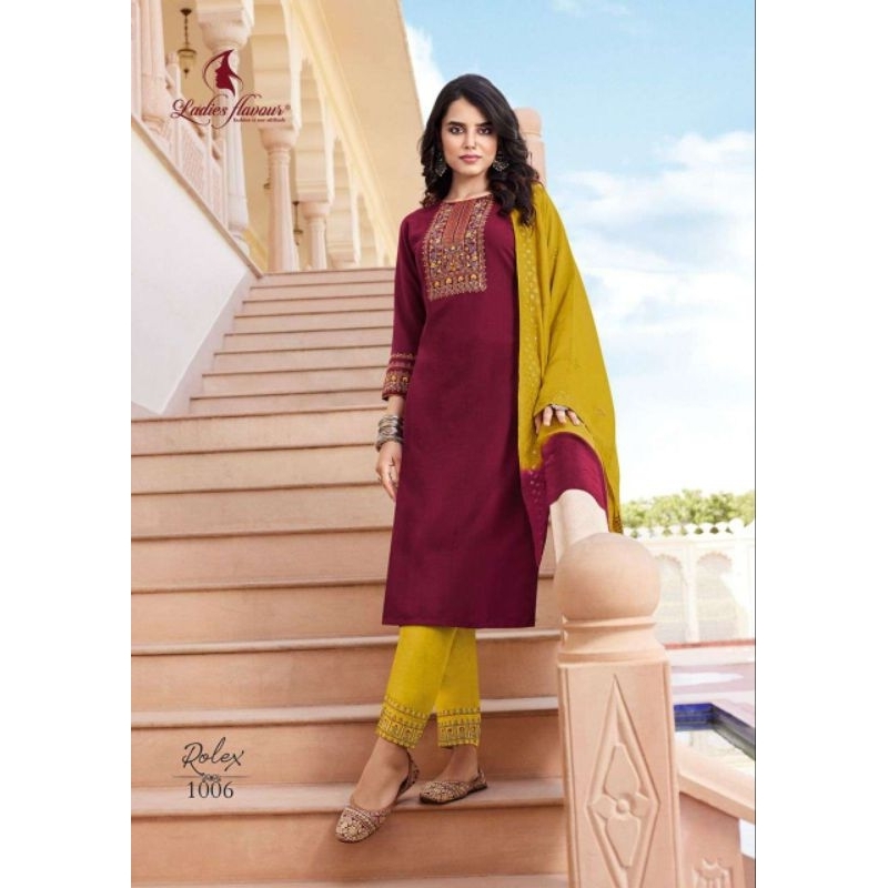 Women's Embroidered Sequence Kurta Pant Set With Chanderi Ombre Dupatta - Ethnic Indian Outfit In Wine - View #6
