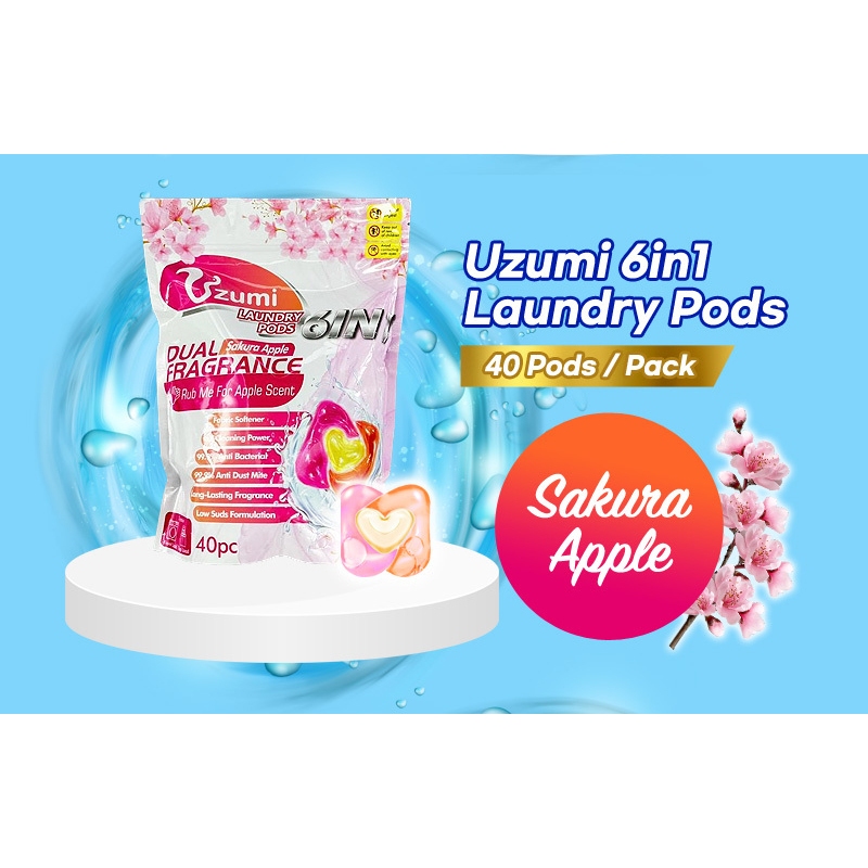 Uzumi 6 in 1 40pcs Laundry Capsules Detergent Dual Fragrance Capsules