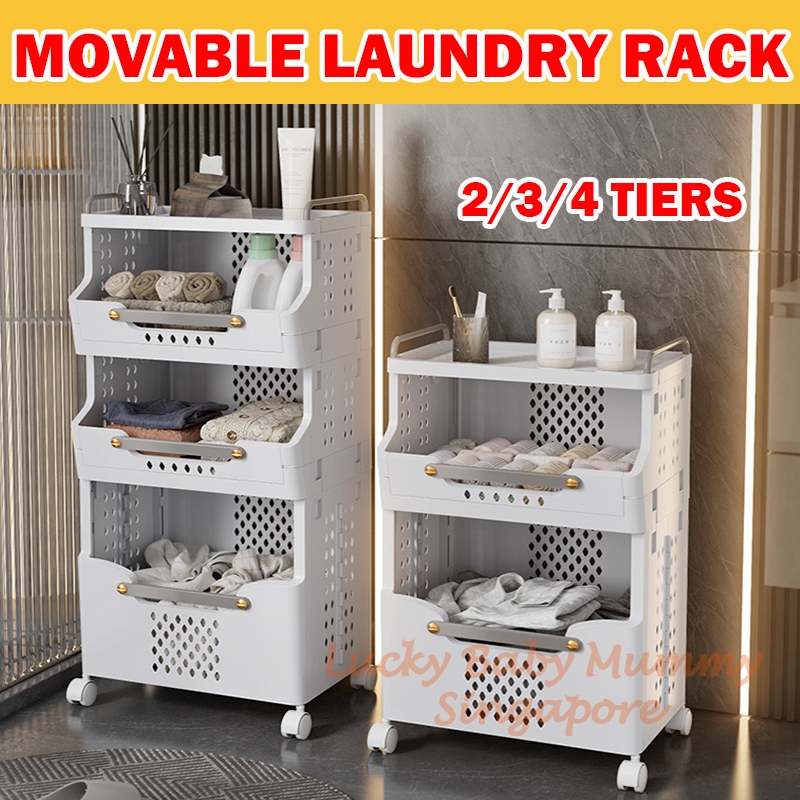 Movable Laundry Storage Rack, Minimalist Integrated SpaceSaving Laundry Basket, Laundry Basket