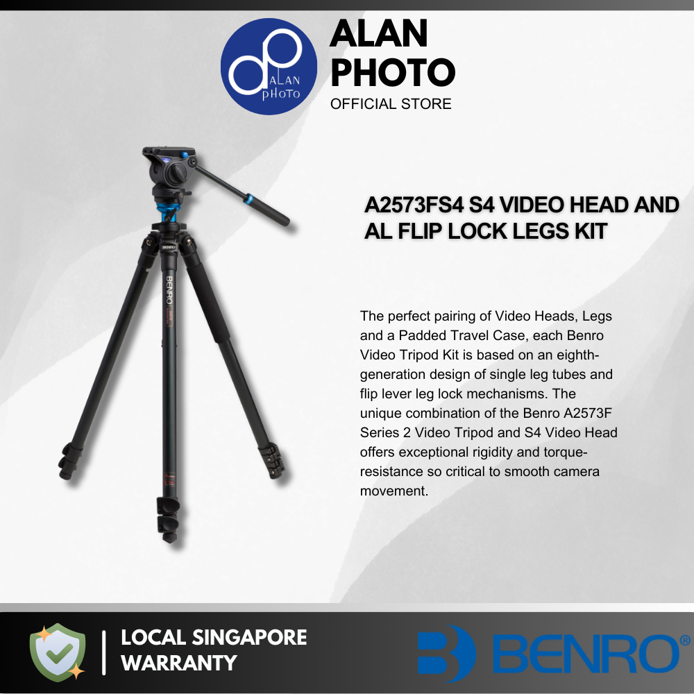 Benro A2573F Series 2 AL Video Tripod & S4 Head - Leveling Column, 3 ...