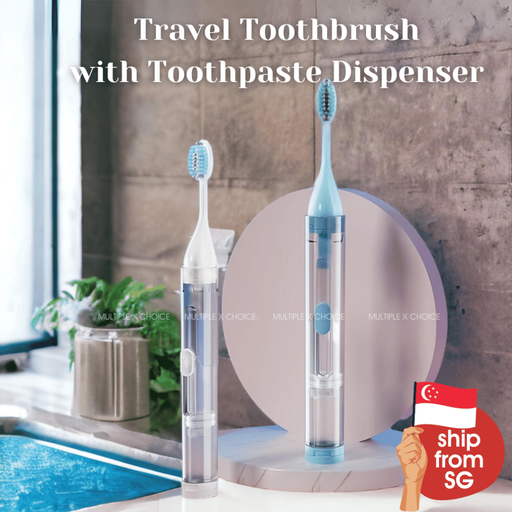 Travel Toothbrush with Toothpaste Storage Dispenser Set with Refill