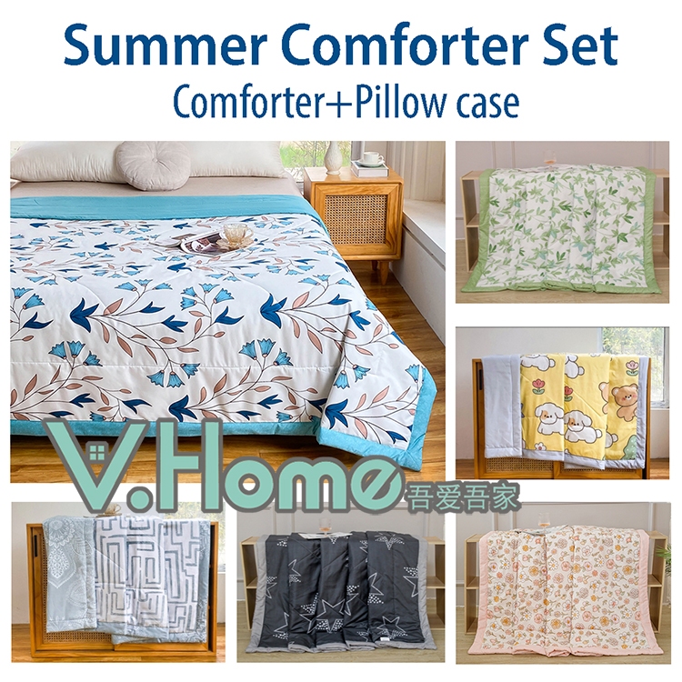 [V.Home Printed Beddings] Quality Summer Comforter with Pillow Case Set