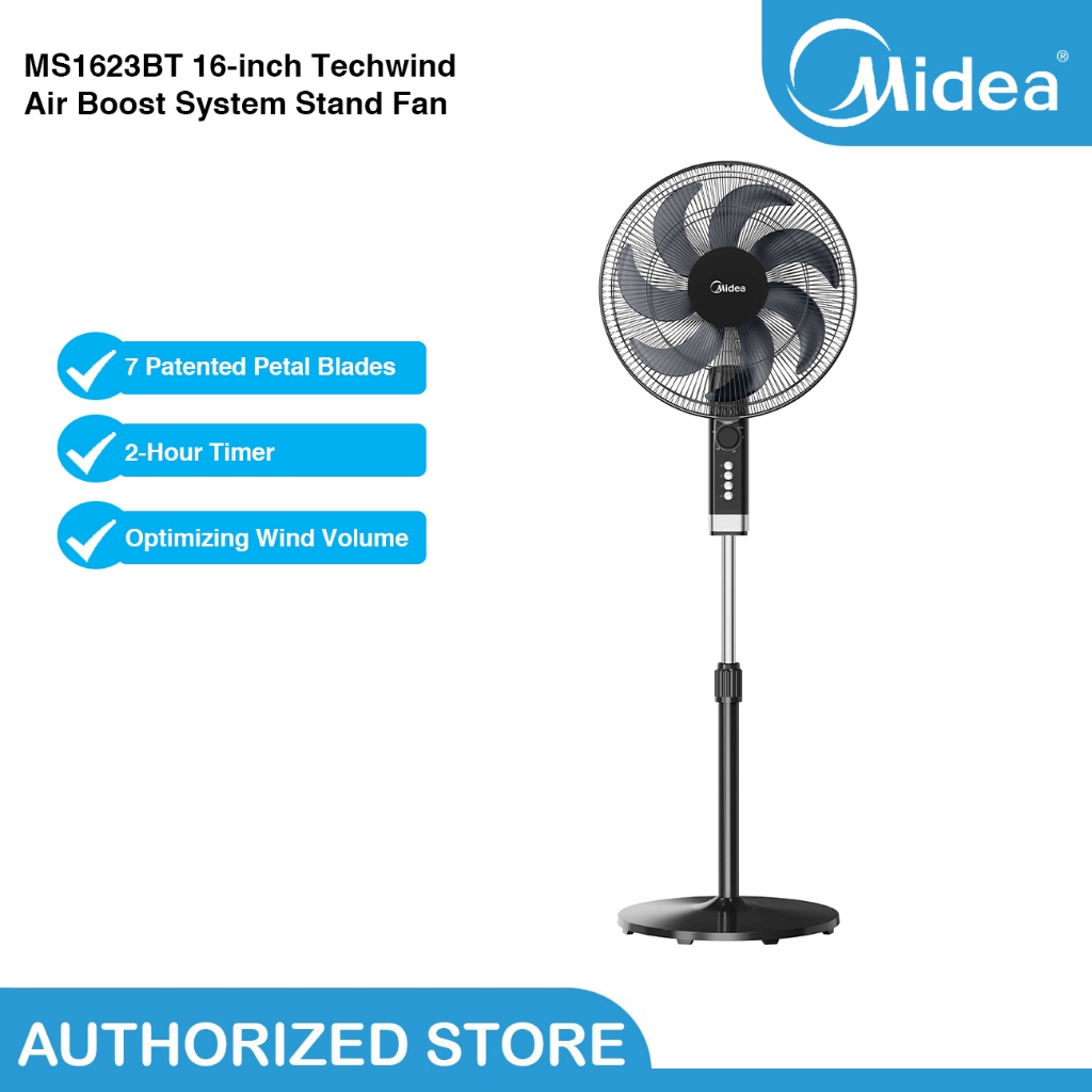 Midea MS1623BT 16-inch Techwind Air Boost System Stand Fan,60dBA, 50W ...