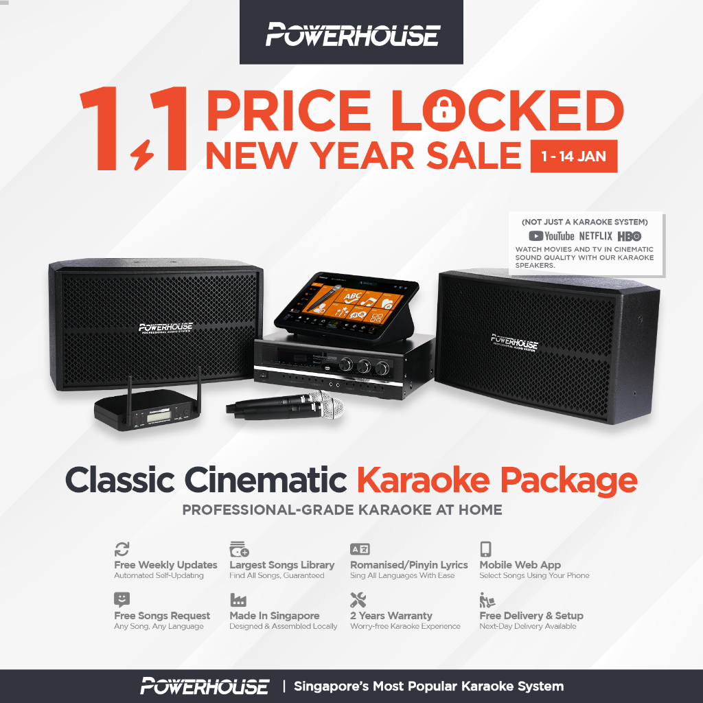 [SG] Powerhouse Cinematic Home Karaoke System with Touchscreen Jukebox KTV System Karaoke Box