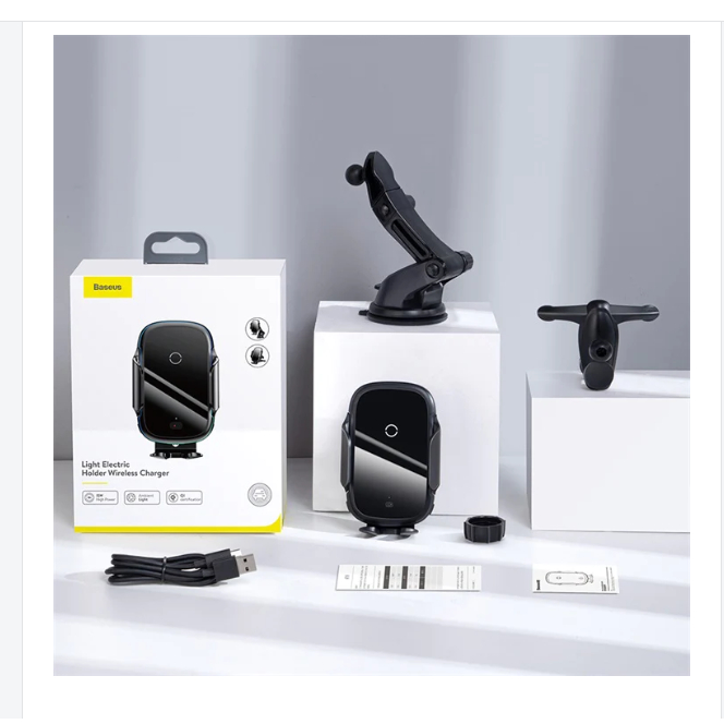 Baseus Light Electric Qi 15W Auto Alignment Wireless Charger 2 In 1 Car Holder Black Wxhw03 01 6 Months Warranty