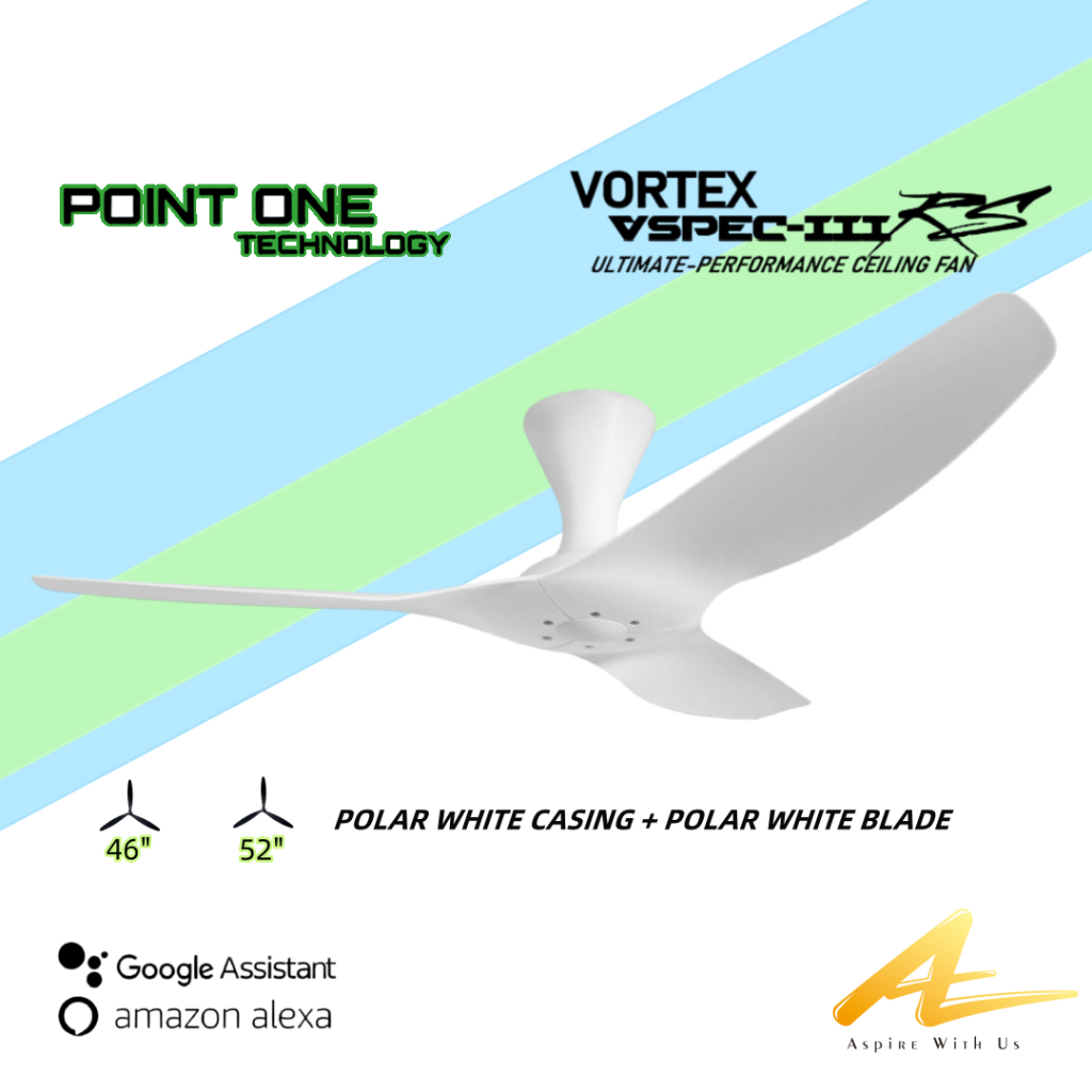 Ceiling Fan with Light Point one Vortex Smart EC Motor White 46' 52 ...