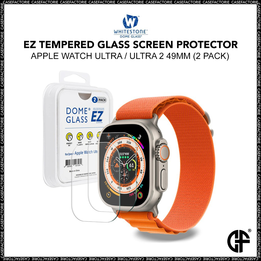 Whitestone Dome EZ Tempered Glass Screen Protector for Apple Watch Ultra / Ultra 2 49mm (2 Pack