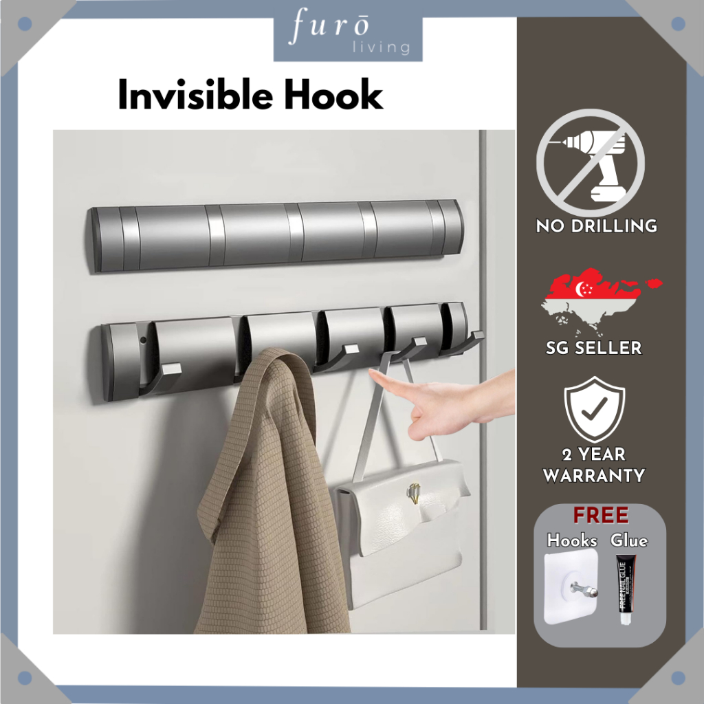 🇸🇬 Heavy Duty Sleek Aluminum Wall Hanging Folding Hook Clothes Hook
