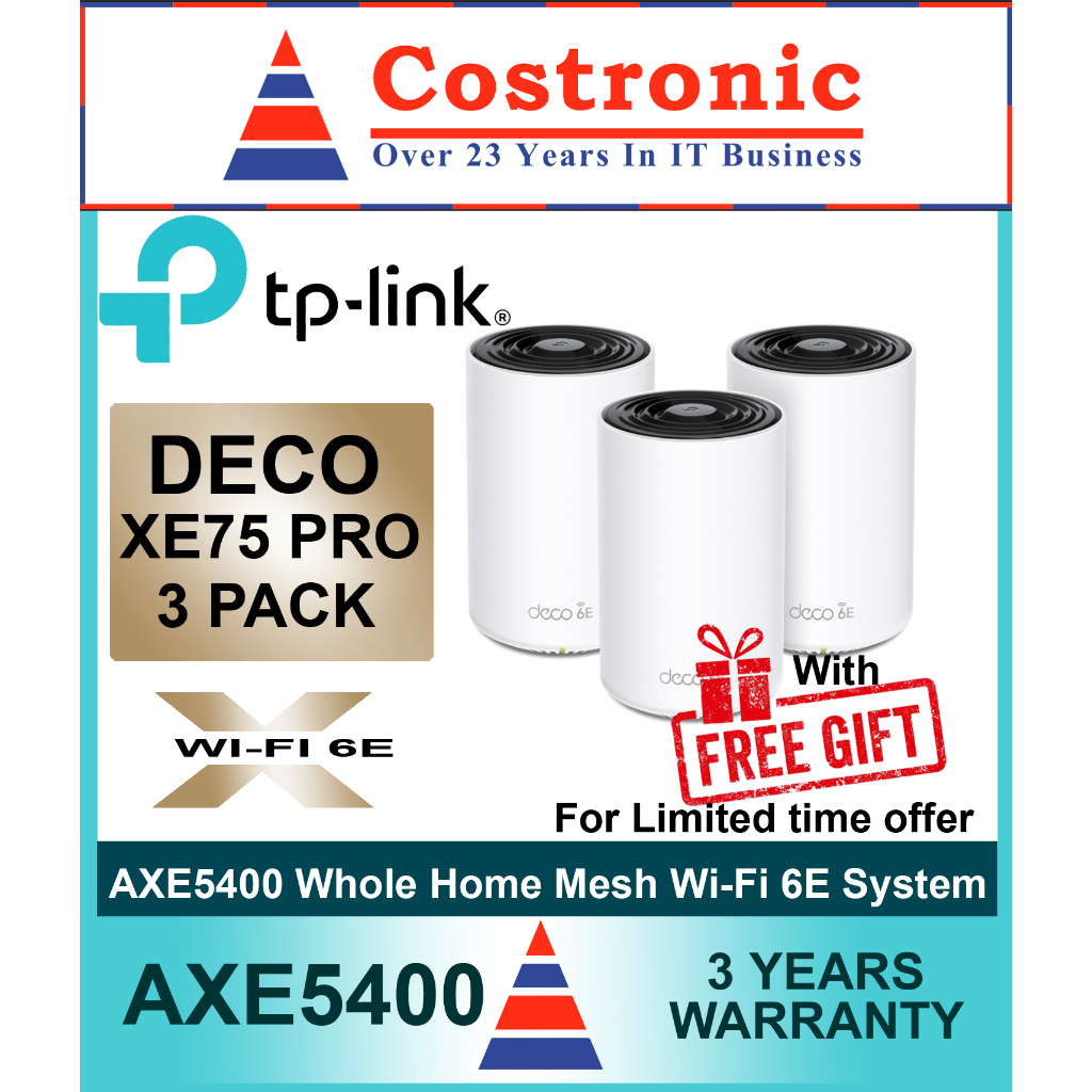  TP-Link Deco AXE5400 Tri-Band WiFi 6E Mesh System(Deco XE75  Pro) - 2.5G WAN/LAN Port, Covers up to 7200 Sq.Ft, Replaces WiFi Router and  Extender, AI-Driven Mesh, New 6GHz Band, 3-Pack 