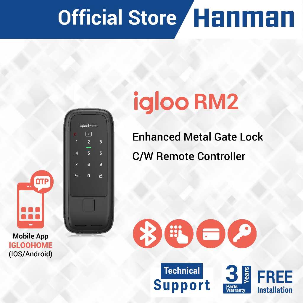 IGLOOHOME RM2 - DIGITAL LOCK FOR METAL GATE.CARD/PIN/KEY+MOBILE APP+OTP ...