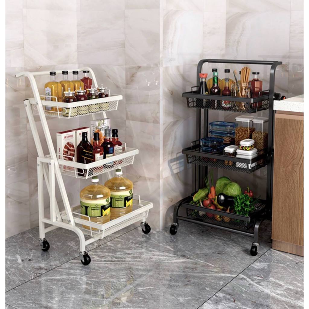 3 Tier Collapsible Trolley Cart Storage Rack Tray Shelf foldable ...