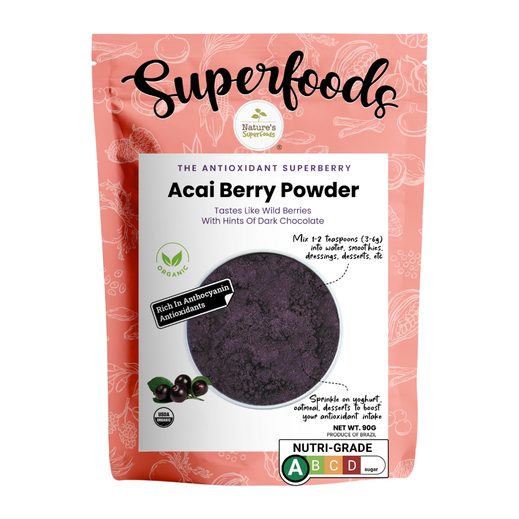 Nature's Superfoods Organic Raw ACAI Berry Powder, Freeze-Dried (90g ...