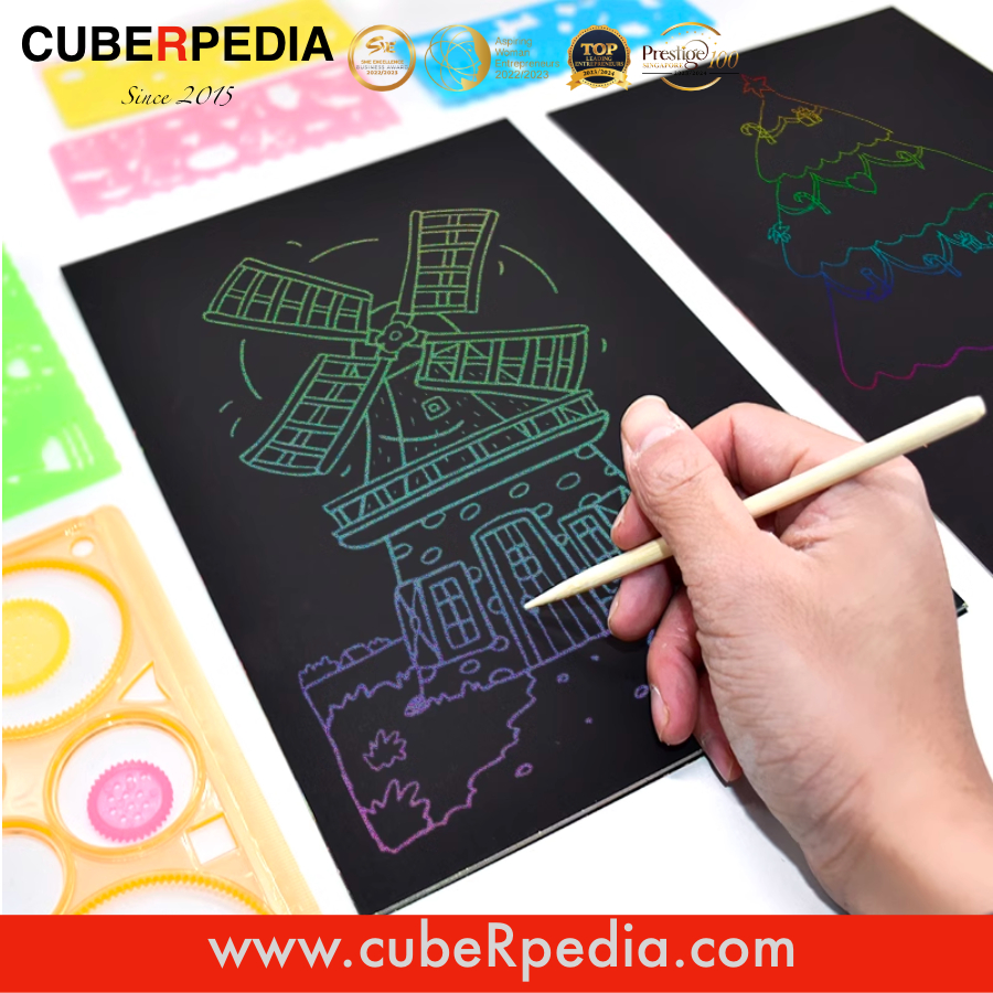 Rainbow Scratch A5 Size Art Paper Set with Graffiti Stencil and Template Shopee Singapore