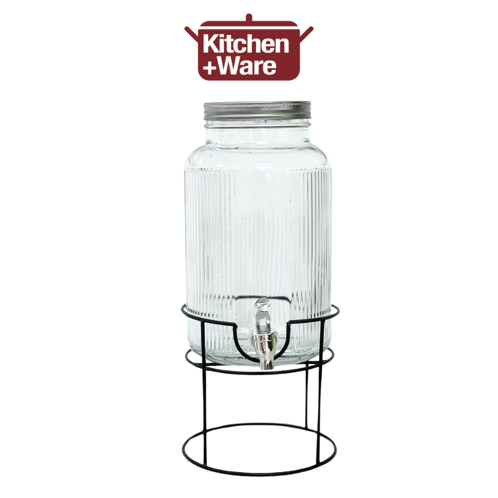 5.5L Glass Jar Water Dispenser with Metal Stand and Faucet / Juice