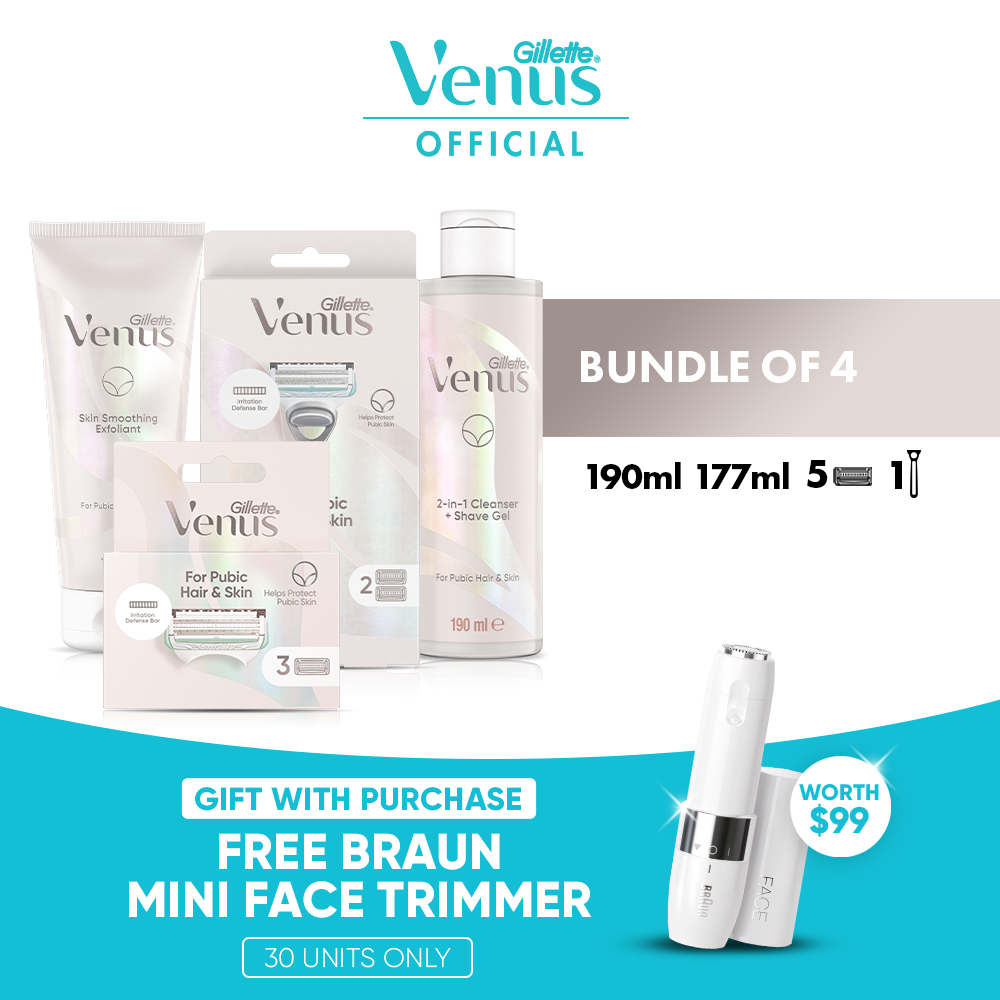 [Bundle Deal] Gillette Venus Razor Pubic Hair & Skin (Handle + 2 Refills)/3 Blade Refills/2in1 190ml/Exfoliant 177 ml