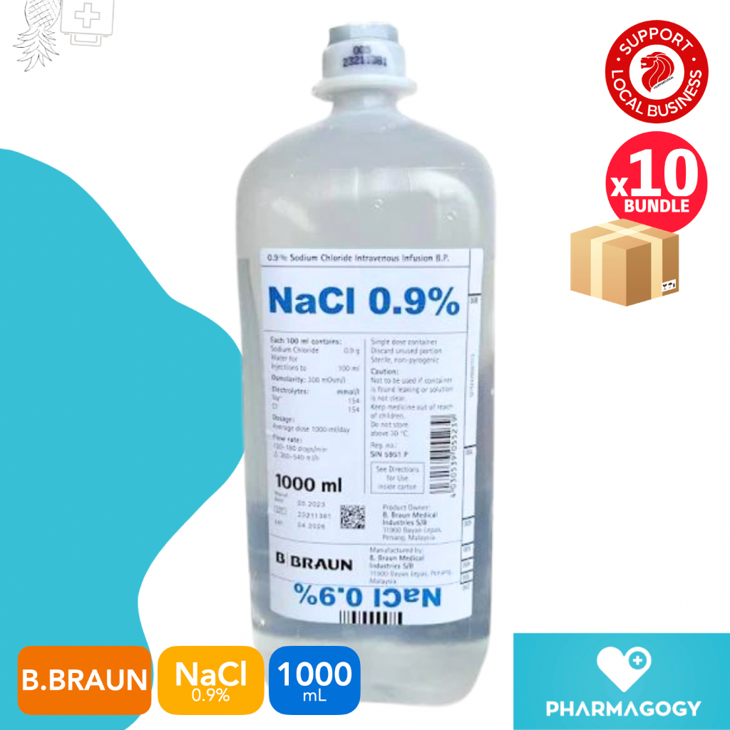 [Bundle of 10] B BRAUN Sodium Chloride 0.9% IV Infusion 1000ml/Bottle ...