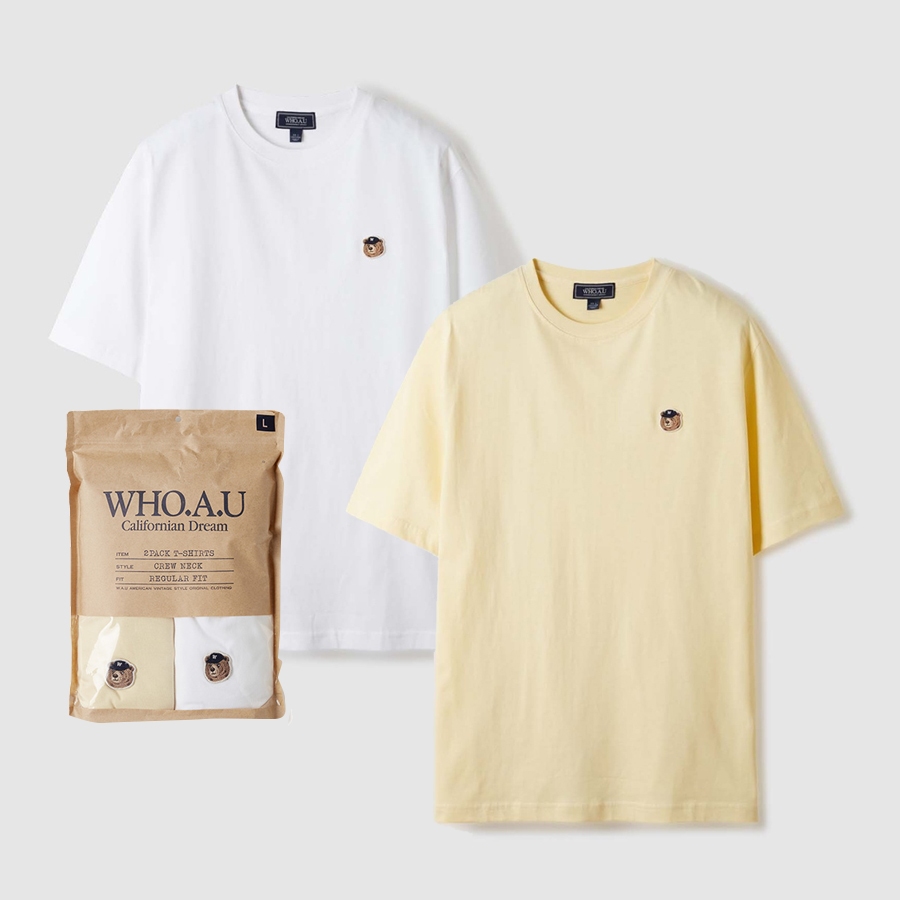 【韓国WHO.A.U フーアーユー】(2PACK)Steve PQ Collar T-shirt 2PACK)Steve PQ Collar T-shirt - 후아유닷컴