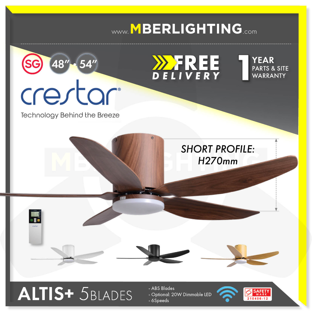 [Short Profile] 48/54" CRESTAR ALTIS+ DC Ceiling Fan With Optional