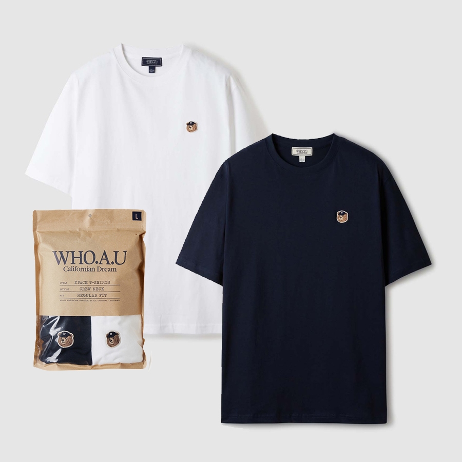 【WHO.A.U】Steve 2PACK Patch T-shirts[B] 2PACK)Steve Head Patch T-shirt[B] - 후아유닷컴