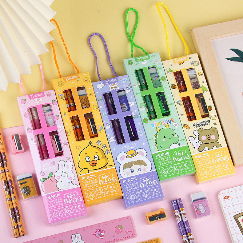 5PCS ~ Stationary Gift Set Pencil Ruler Rubber Kids Children Goodie Bag ...
