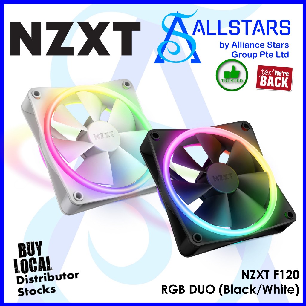 NZXT F120 RGB Duo (Black/White) 120mm Dual-Sided RGB Fan (RF-D12SF-B1 ...