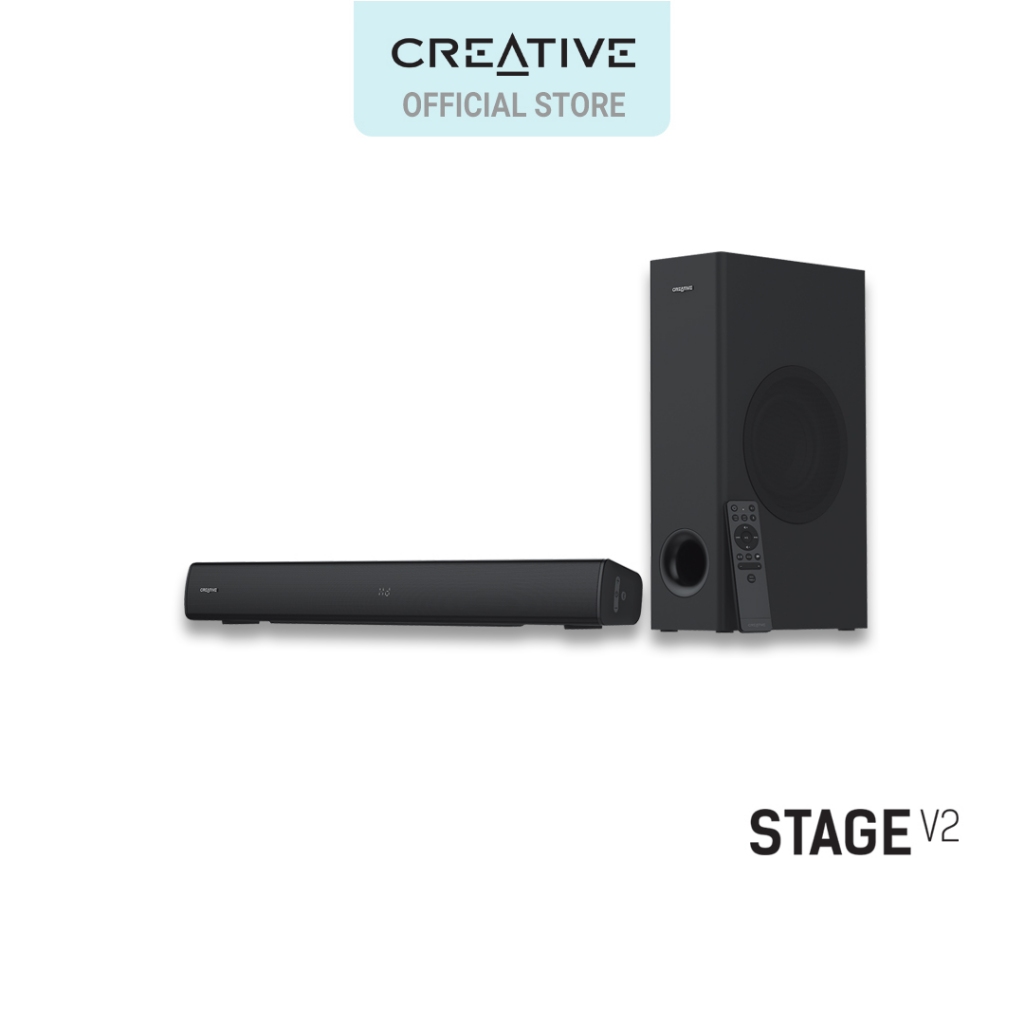 Creative Stage V2 Soundbar with Subwoofer, Clear Dialog and