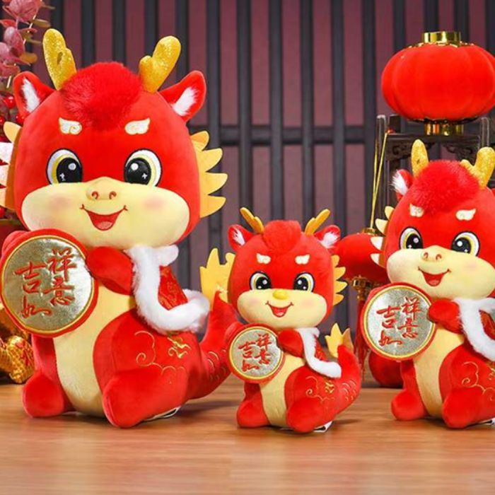 [sg Stock] Cny Standing Dragon Satin Mudan Soft Toy Mascot Decoration 