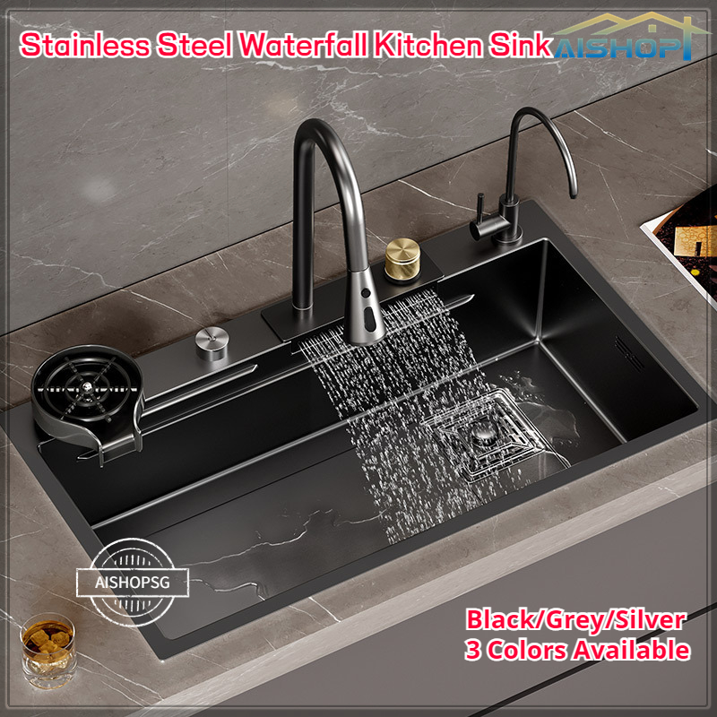 [SG Stock]Black /Silver/Grey 304 Stainless Steel Nano Kitchen Sink ...