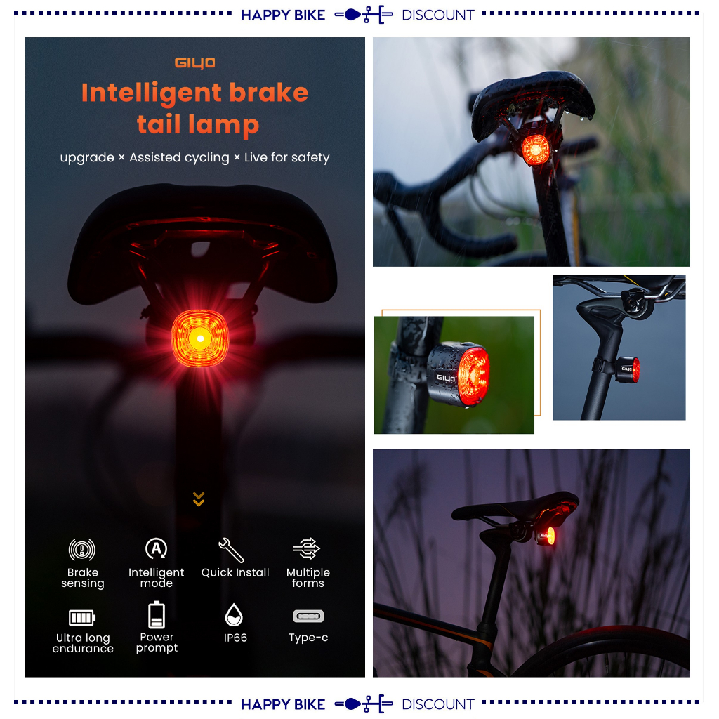 Giyo Long Lasting 60h Bicycle Smart Braking Taillight Intelligent Brake