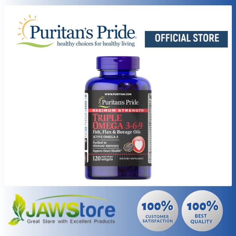 Puritan's Pride Maximum Strength Triple Omega 369 Fish, Flax & Borage Oils 60/120/240 Softgels