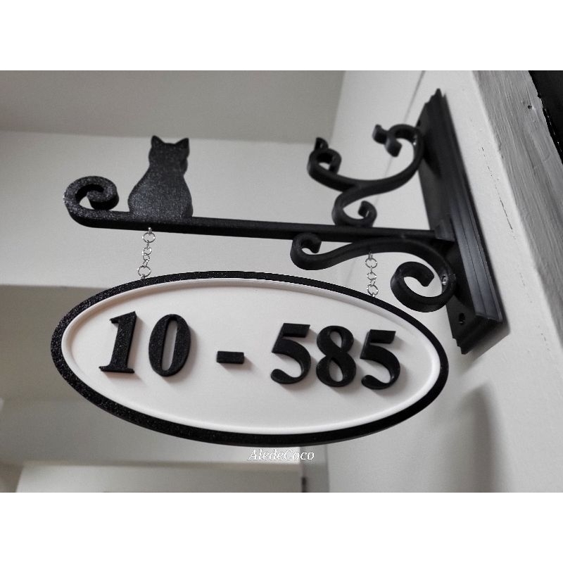 SG 3D printed PLA unit number plate Cat design home deco outdoor deco ...