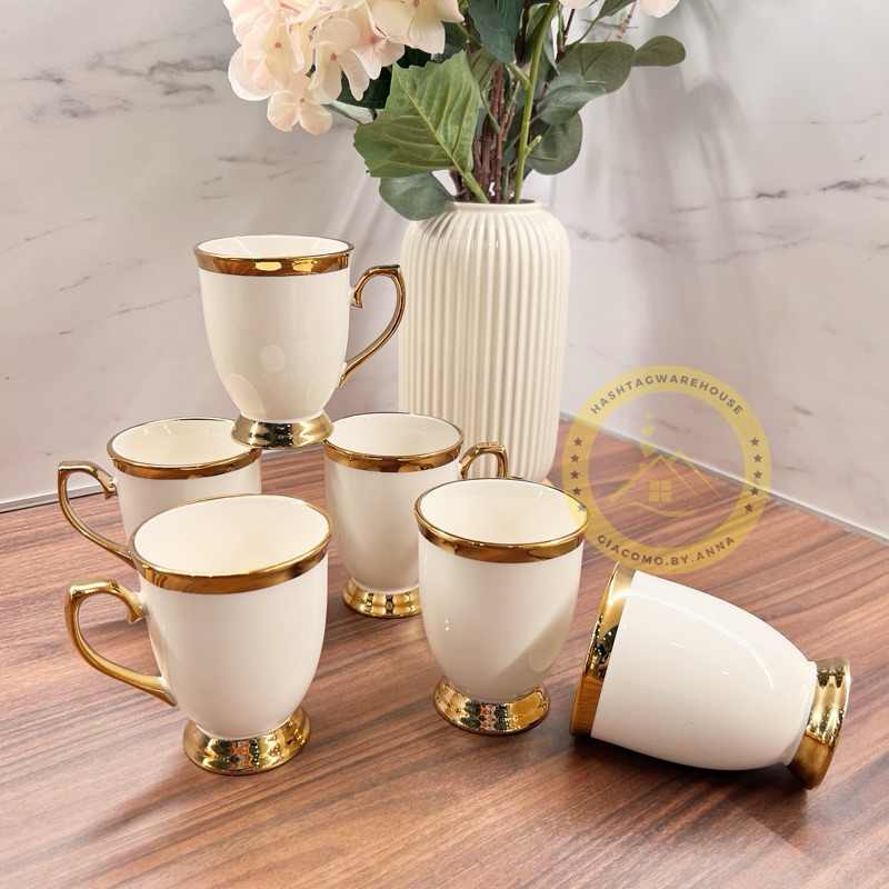 Kyne Gold Ceramic Tray & Mug Set キネ トレイ FULL SET EXQUISITE GOLD | FINE PORCELAIN Plate / Bowl / Mug