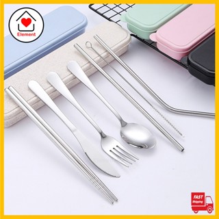 Portable Utensils Travel Camping Cutlery Set 8 PC Knife Fork Spoon Silver  USA for sale online