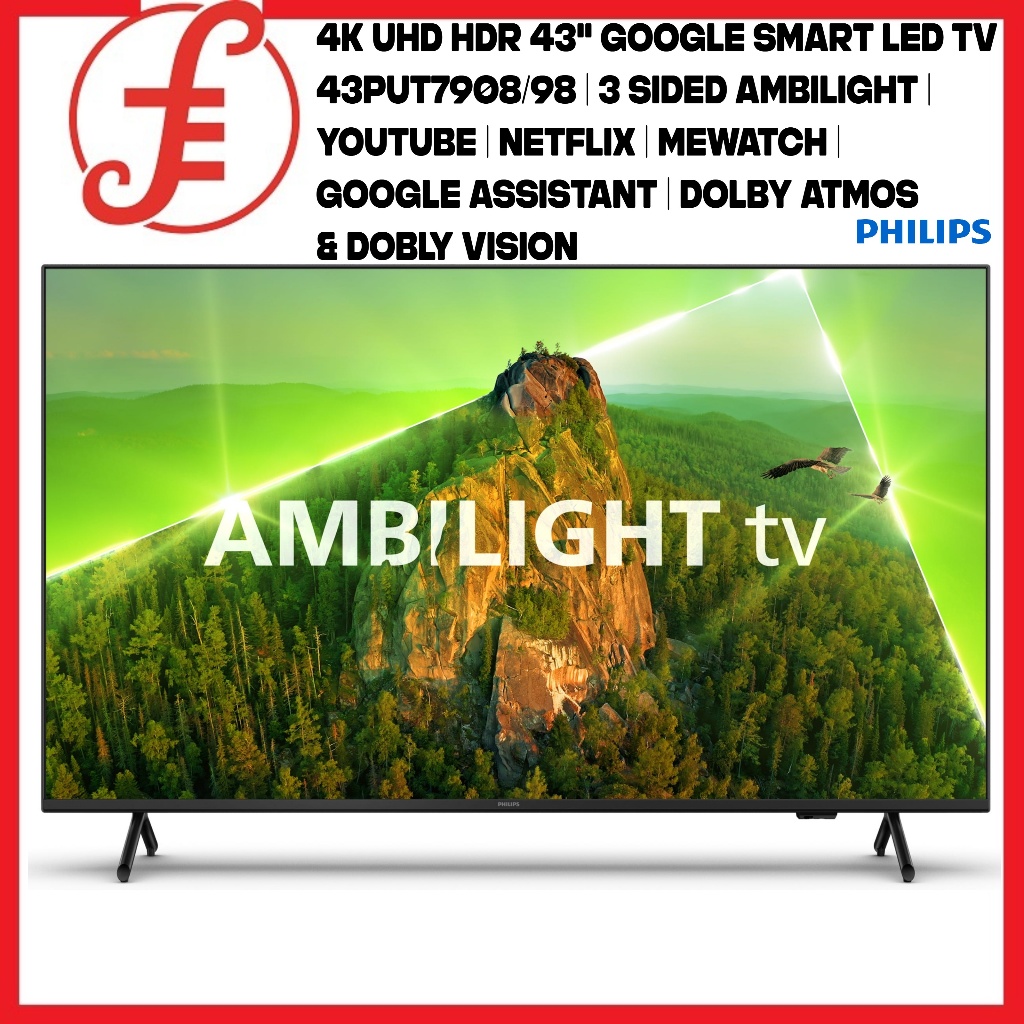 PHILIPS 43PUT7908/98 55 | 70 IN 3 SIDED AMBILIGHT 4K UHD GOOGLE LED TV ...