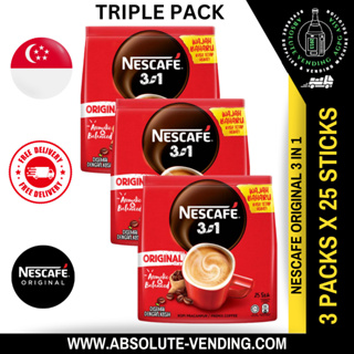 2 Packs Nescafé 3-in-1 ORIGINAL Premix Instant Coffee Single Serve Packets  Total 50 Sticks