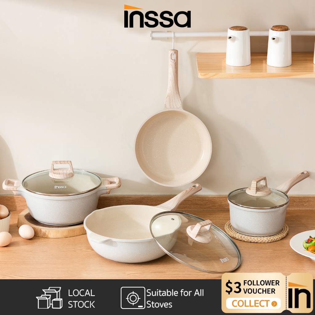INSSA Pan Non Stick cooking pot 4pcs kitchen cookware set frying pan